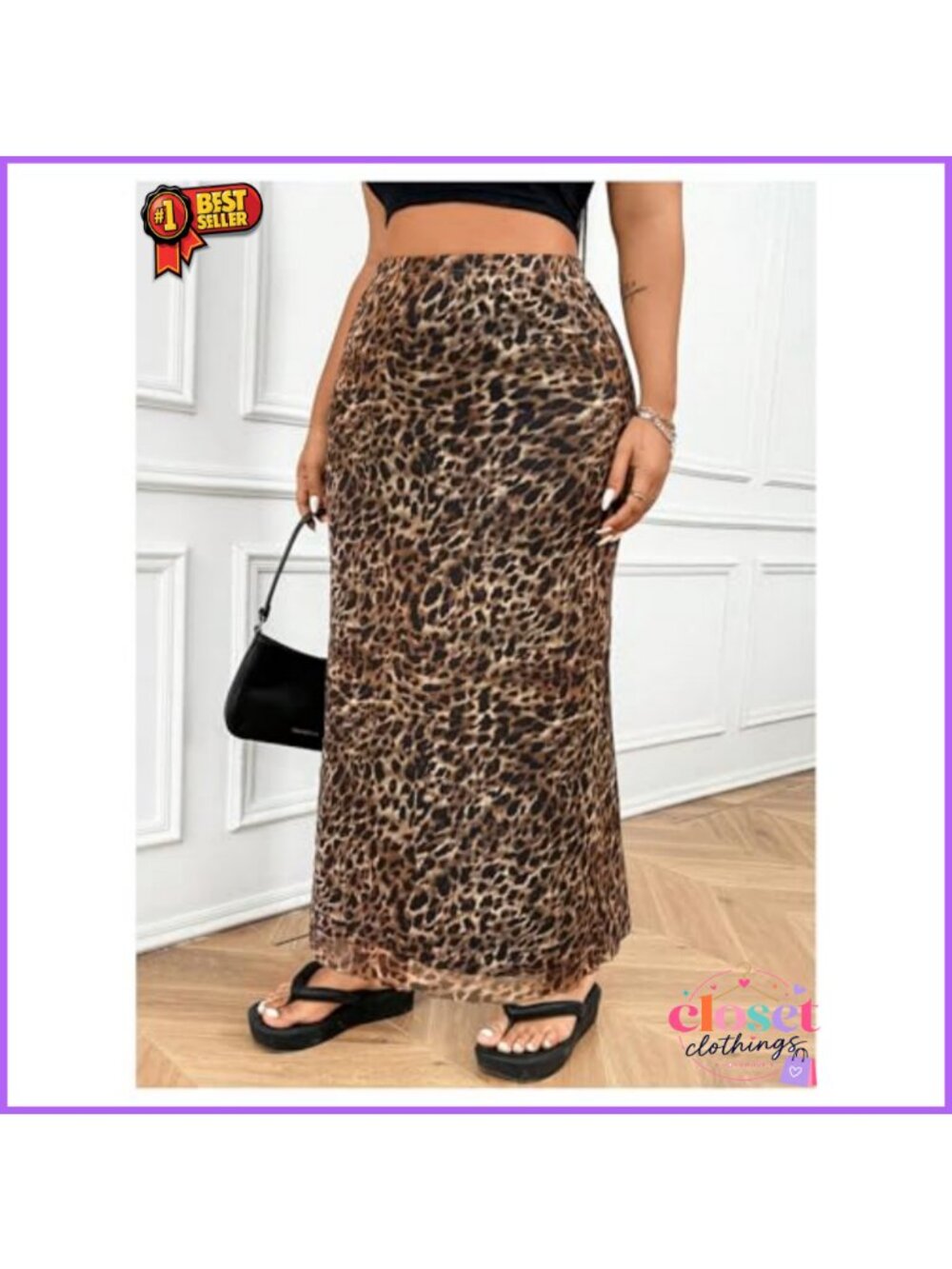 Plus Size Leopard Print Mesh High Waisted Maxi Skirt - Picture 4 of 5